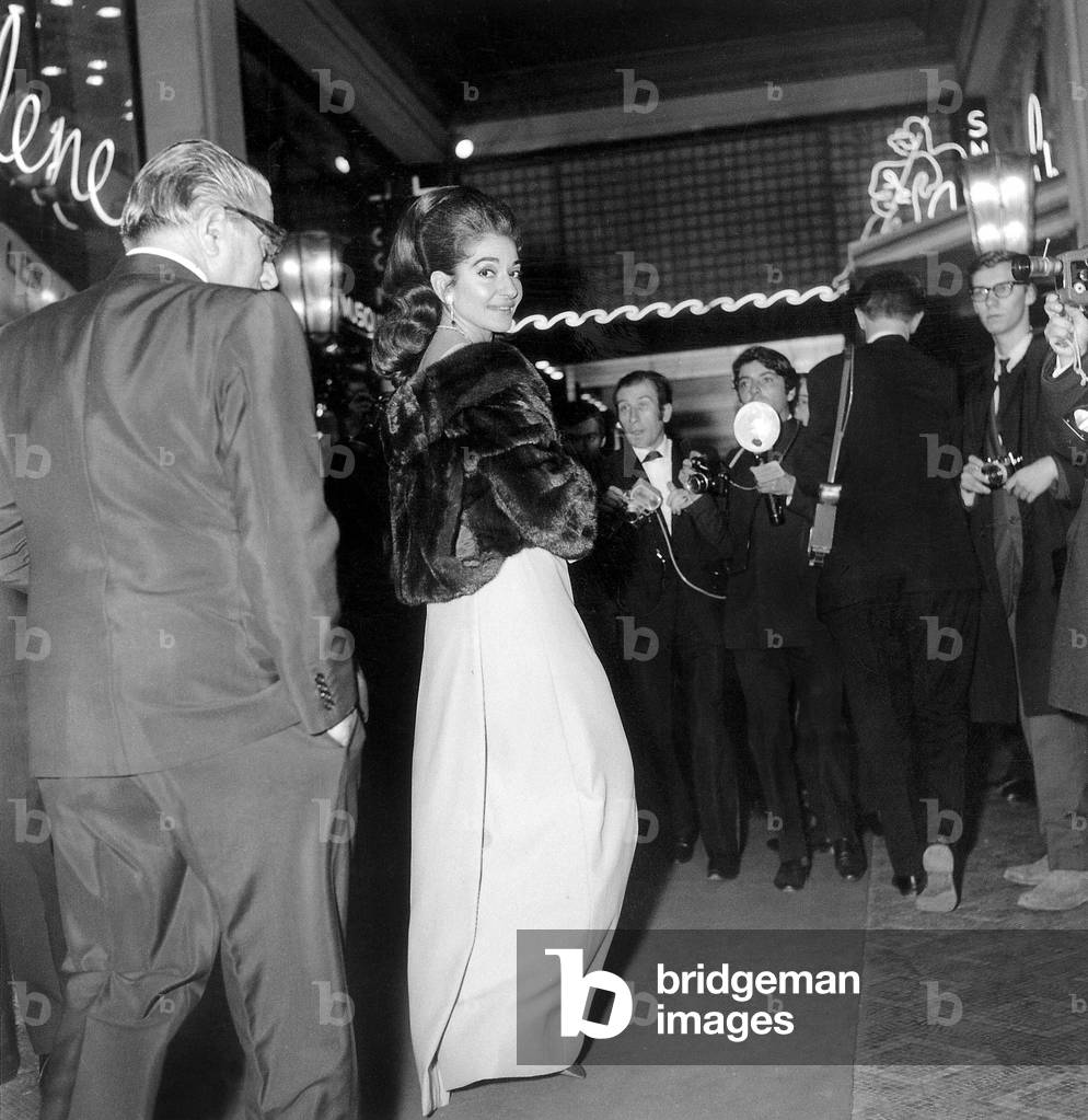 Aristotle Onassis and Maria Callas at Premiere of Lido Cabaret Revue December 21, 1966 (b/w photo)