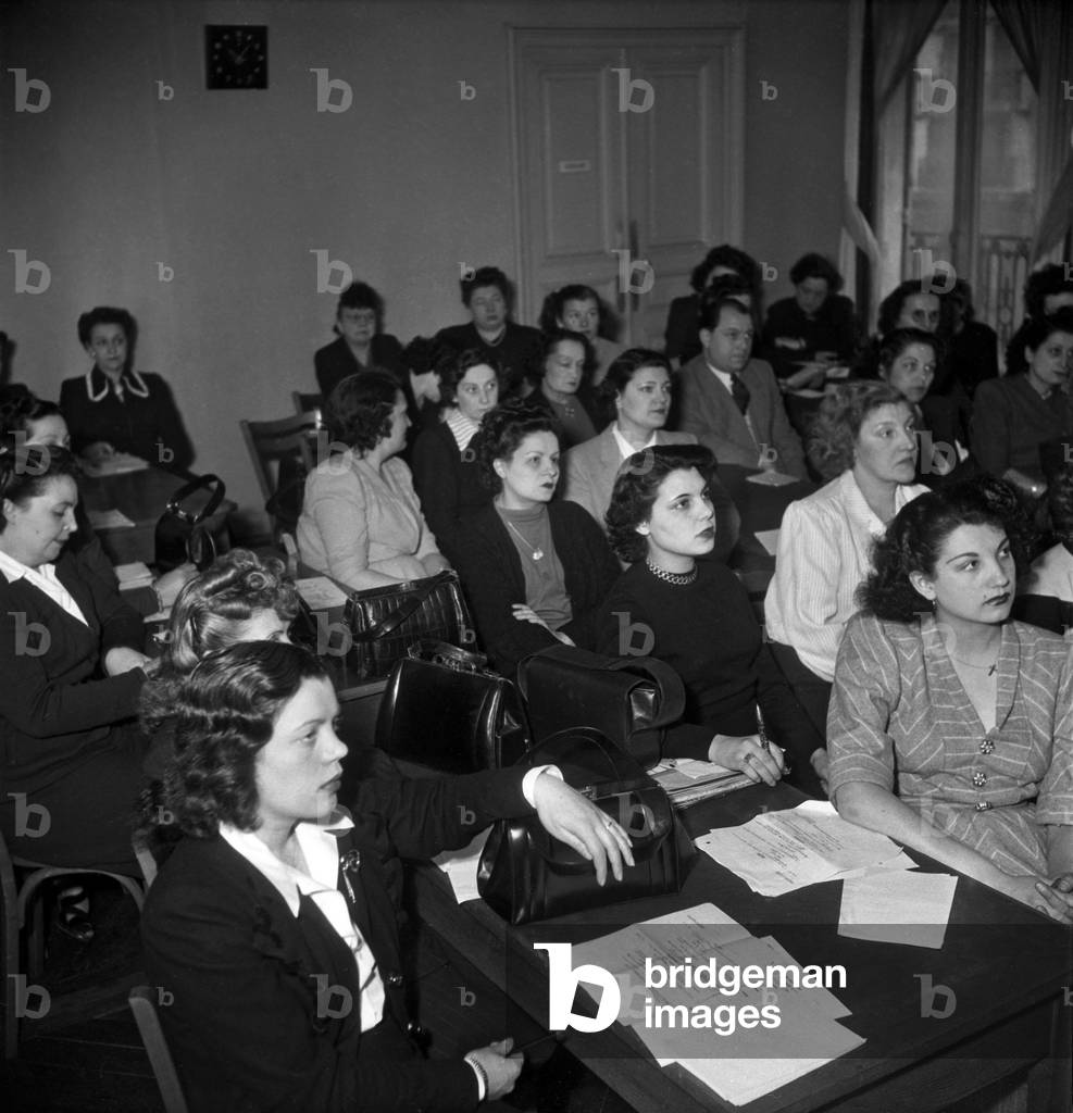 Young Women Studying in A Trade School, Paris, March 30, 1949 (b/w photo)