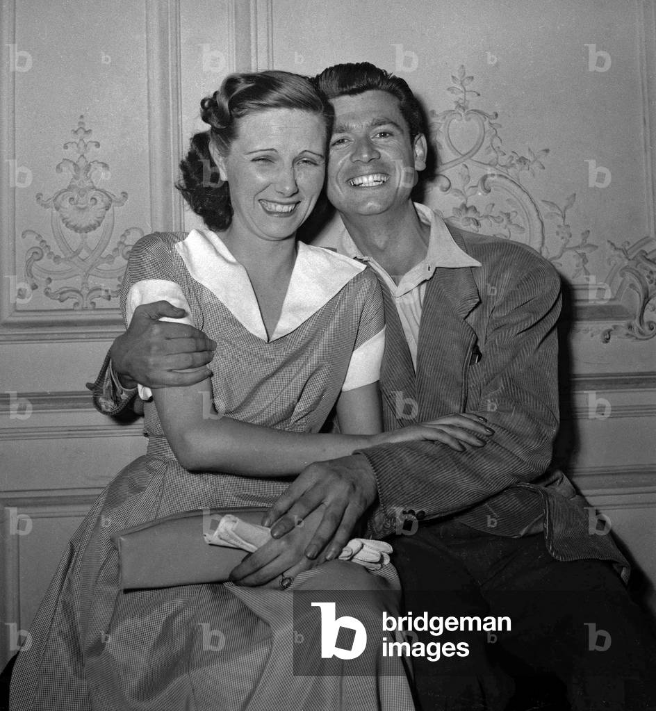 Tragedy contest of the French national drama school, July 4, 1949 : Genevieve Martinet and Mr Tristani (b/w photo)