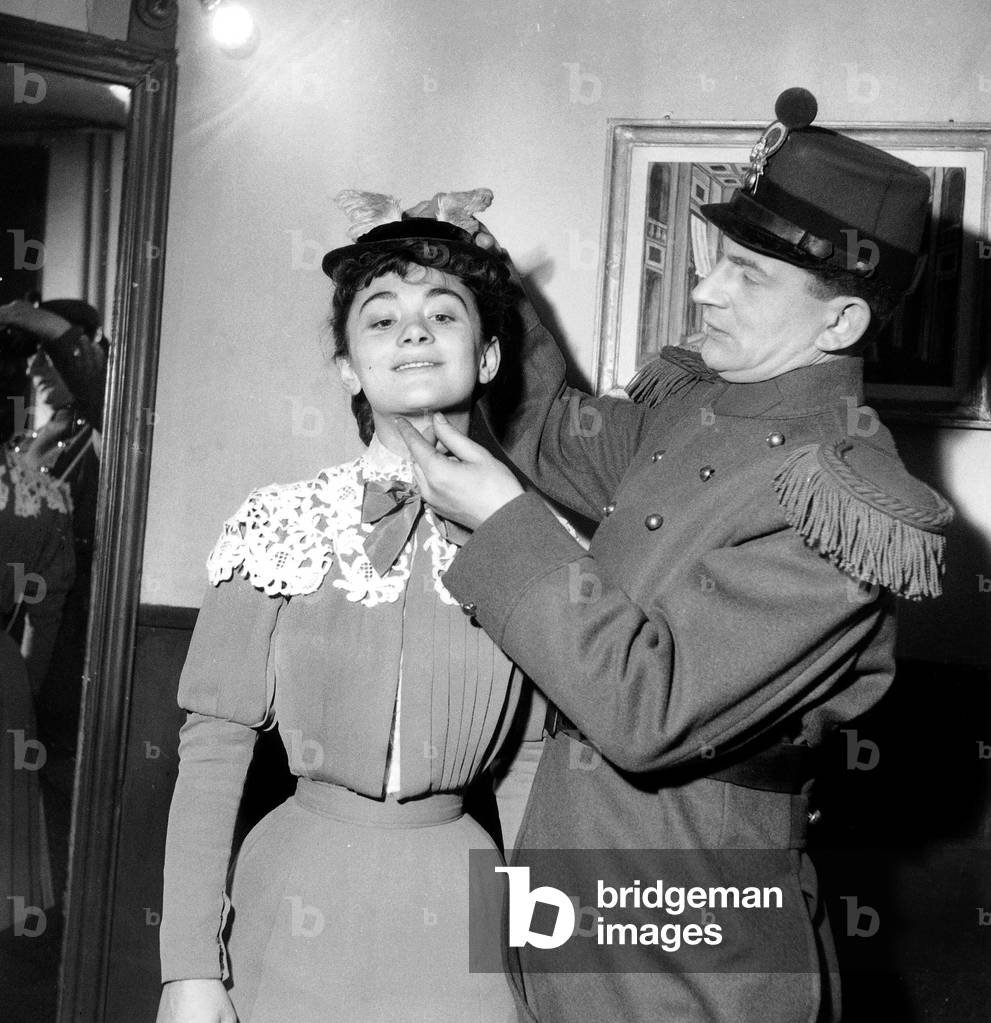 Actors Daniele Delorme and Yves Robert during Rehearsal of Play Colombe February 6, 1951 (b/w photo)