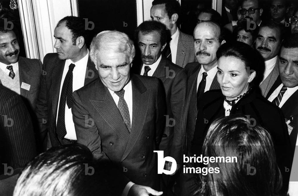 Mr And Mrs Chadli Bendjedi At The Reception A L Hotel Intercontinental De La Communaute Algerienne De France November 8, 1983 (b/w photo)