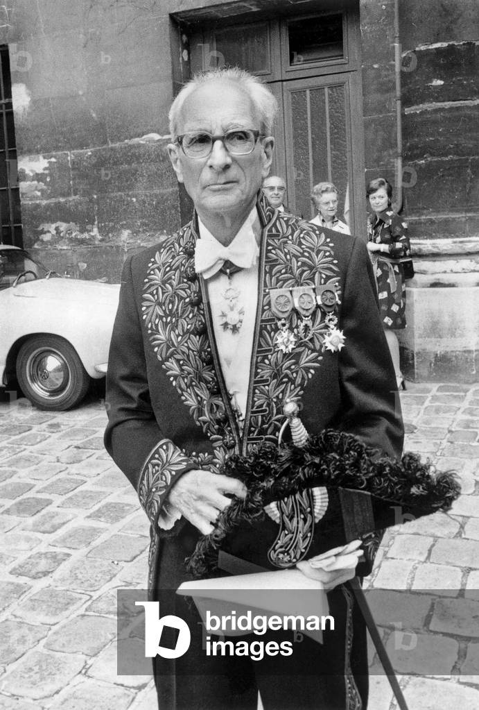 French Anthropologist Claude Levi-Strauss at French Academy June 27, 1974 (b/w photo)