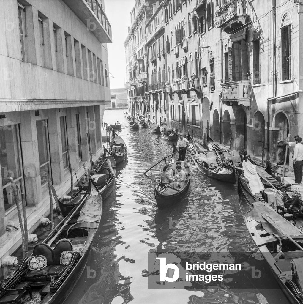 Gondolas in Venice, August 1958 (b/w photo)