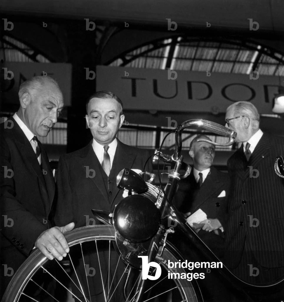 Georges Bidault, President of The Provisional Government , at Paris Car Fair on October 11, 1946 (b/w photo)