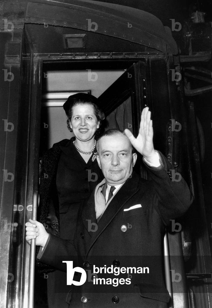 Departure of Georges Bidault and his Wife To Berlin January 21, 1954 (b/w photo)
