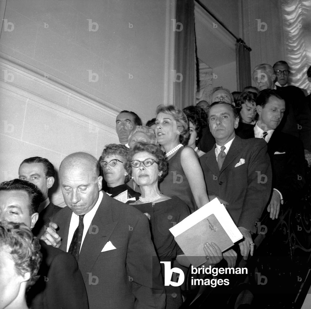 People Came at Presentation of Dior Collection, Paris, July 31, 1958 (b/w photo)