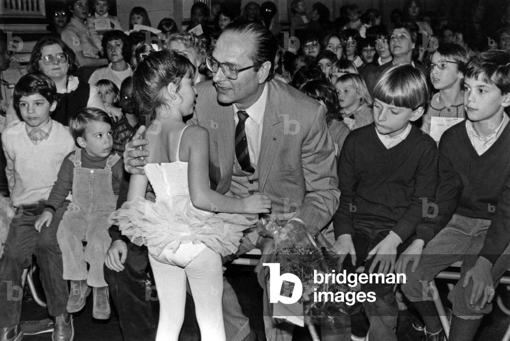 Jacques Chirac and his Wife Bernadette at The Paris Town Hall, For Christmas, December 15, 1982 (b/w photo)