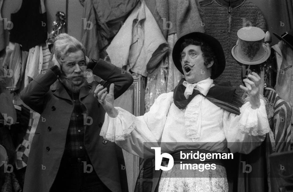 French actor Andre Pousse and French radio presenter Zappy Max during the TV recording of 'The Million' play in Theatre Marigny on January 20, 1973