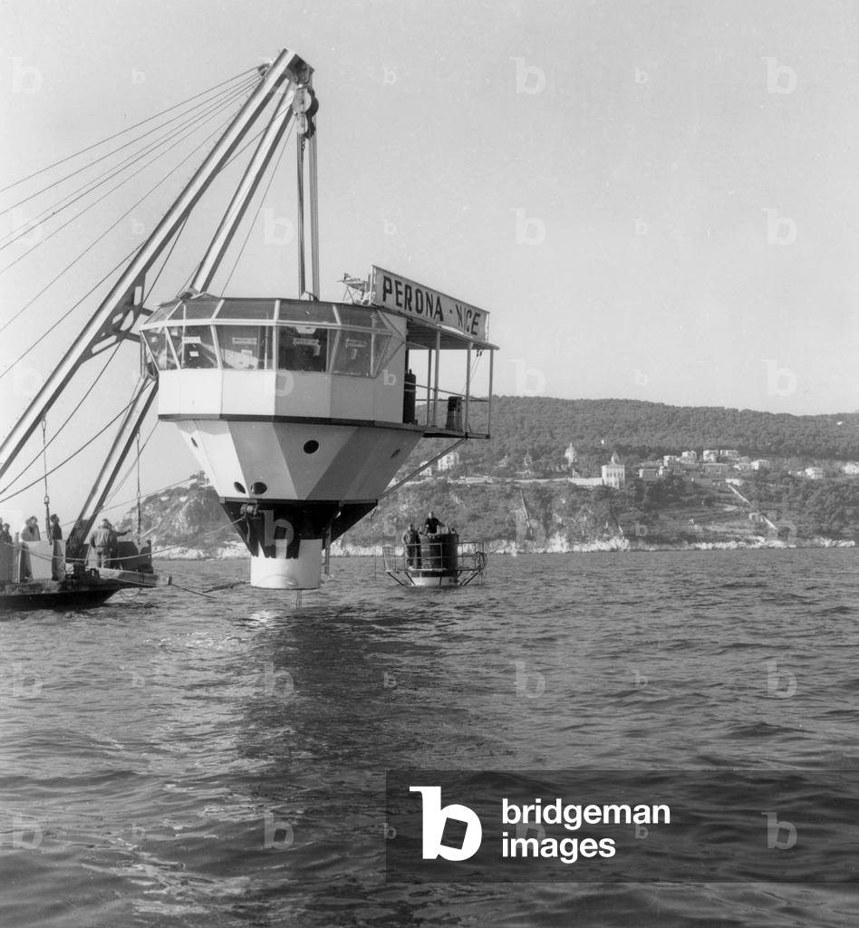 L'Ile Flottante Rubber Ring Laboratory of Commandant Cousteau Will Be Put in Mediterranean Sea January 16, 1963 (b/w photo)