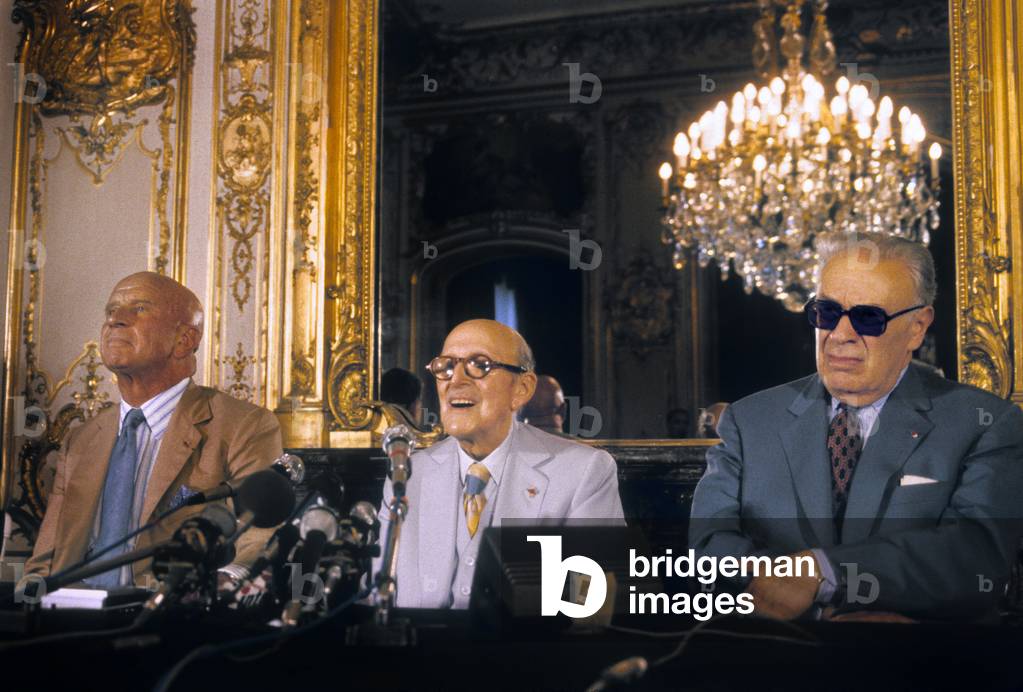 General De Beranille, Marcel Dassault, Herve Staelle September 1985 (photo)