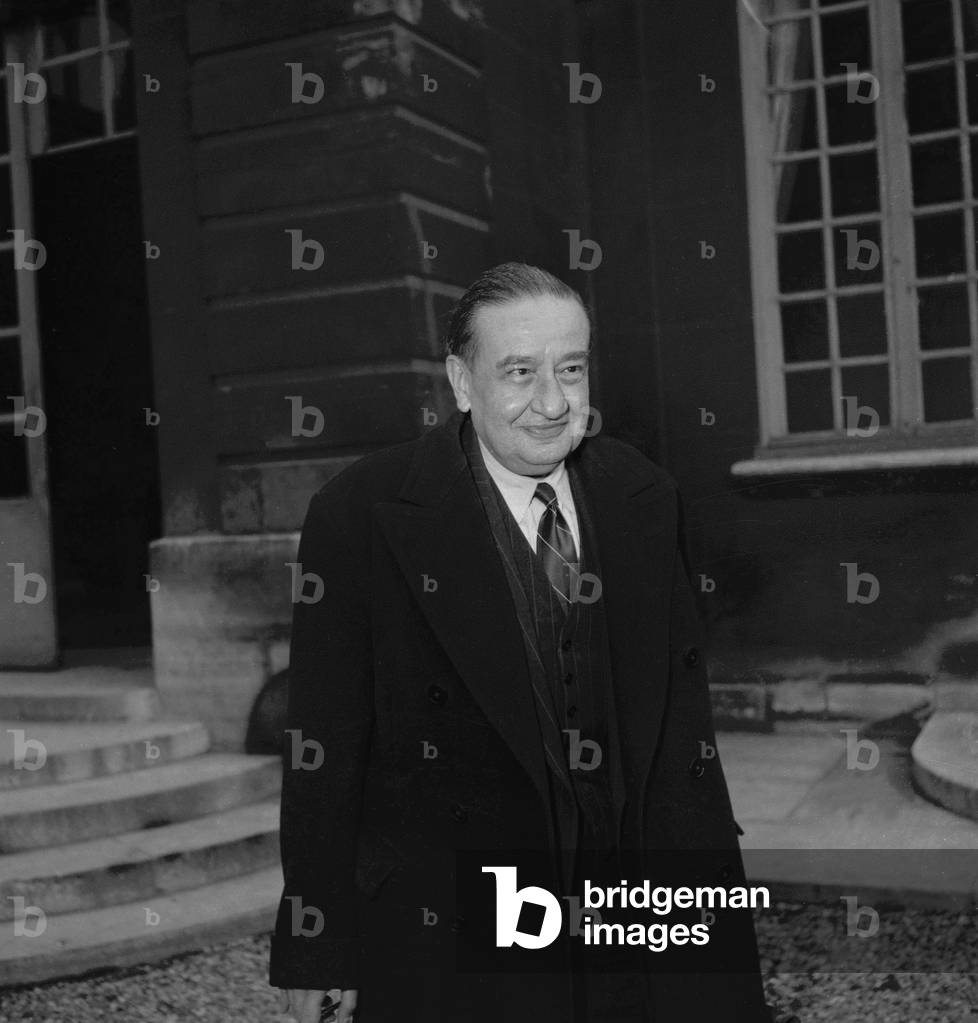 Meeting of ministers at the Hotel Matignon, Paris, November 14, 1949 : Maurice Petsche (b/w photo)