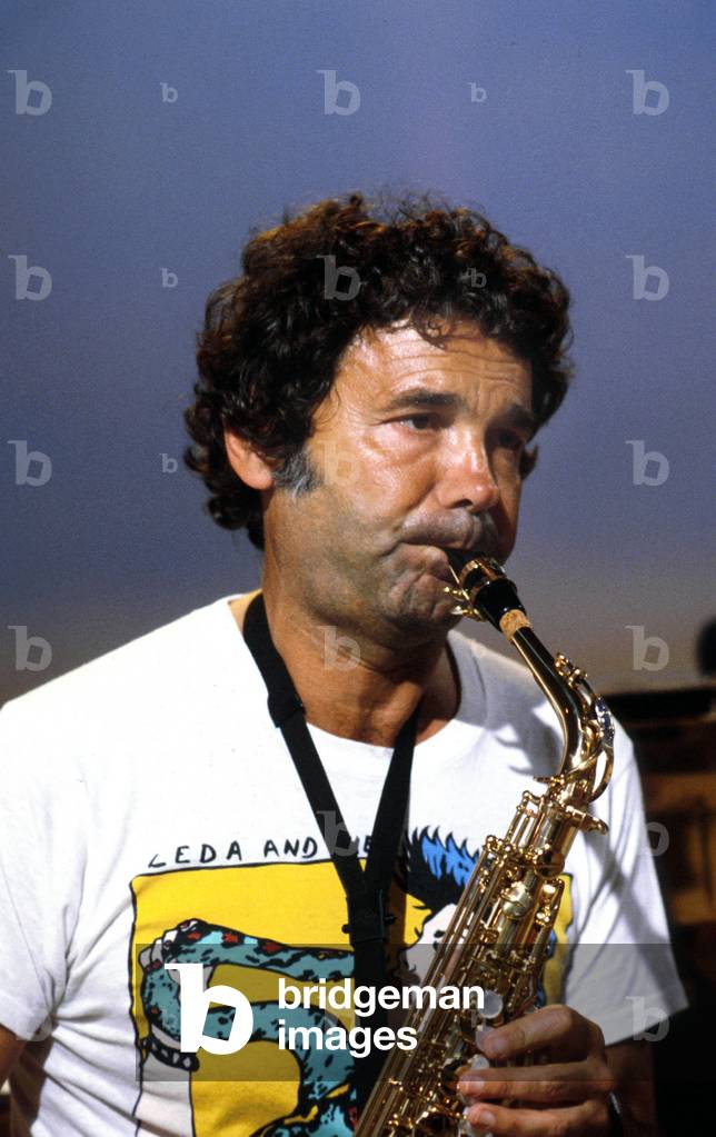French Singer Pierre Perret Playing The Saxophone on TV Programme 1983 (photo)