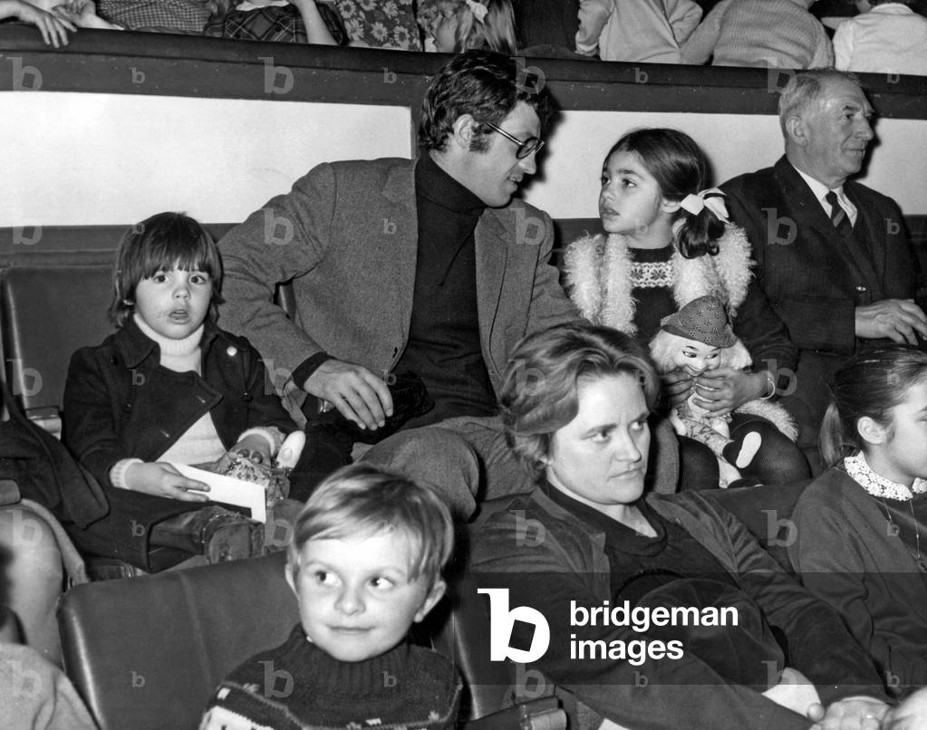 Jean Paul Belmondo and his children (b/w photo)