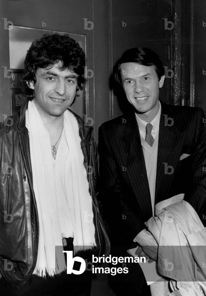 Singers Claude Barzotti and Salvatore Adamo in May 1985 (b/w photo)