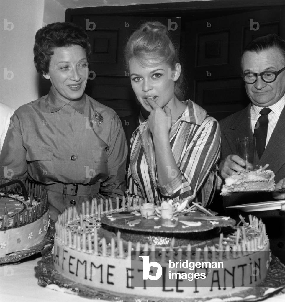 Christine Gouze Renal, Brigitte Bardot and Julien Duvivier, 1958 (b/w photo)