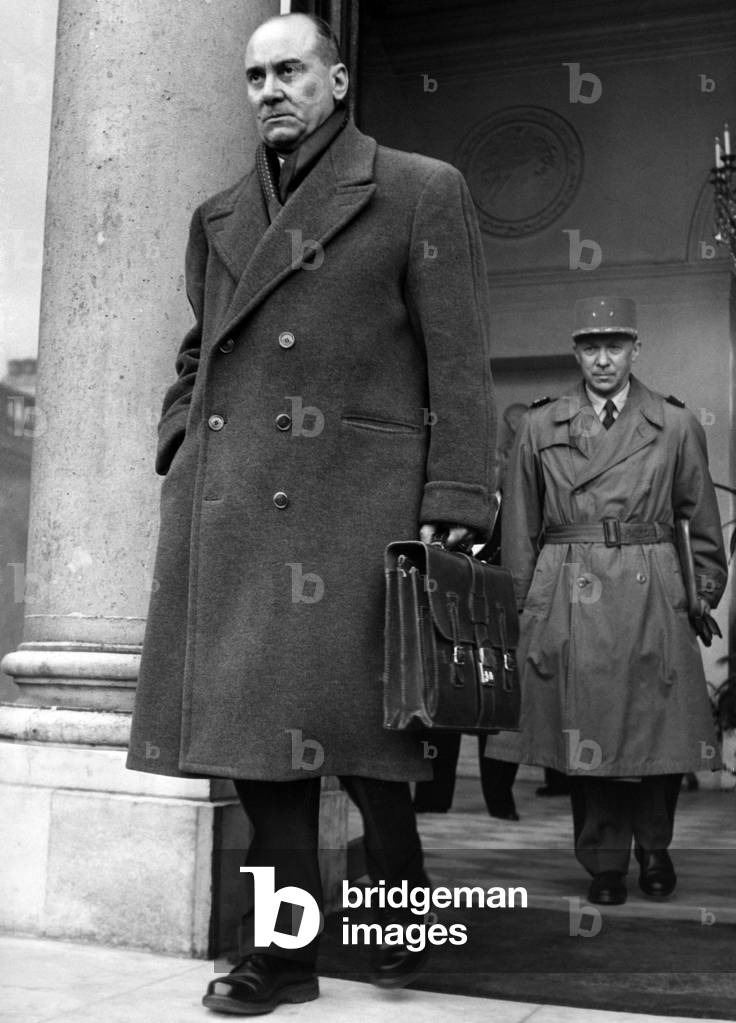 General Jouhaud Outgoing From L'Elysee After a Conference on Algeria January 22, 1960 (b/w photo)