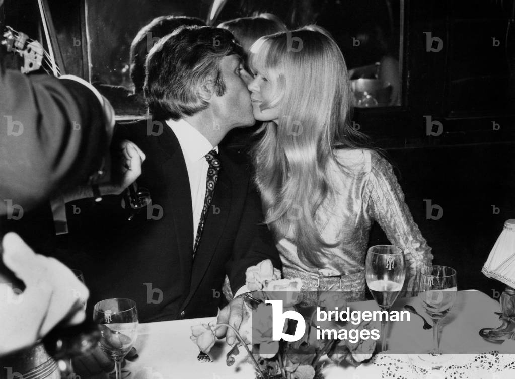 Gunther Sachs and his 3Rd Wife Mirja Larsson at Maxim'S Restaurant, Celebrating Their 1St Year of Wedding on May 29, 1970 (b/w photo)