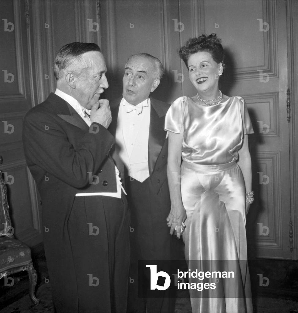 Reception Given at The Elysee, Paris, February 23, 1949 : Henri Queuille (L, Head of State) (b/w photo)