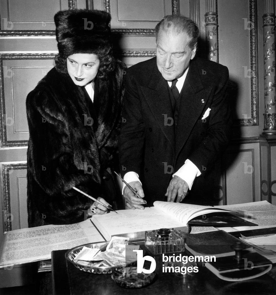 French Playwright Sacha Guitry during his Wedding With Lana Marconi November 25, 1949 (b/w photo)