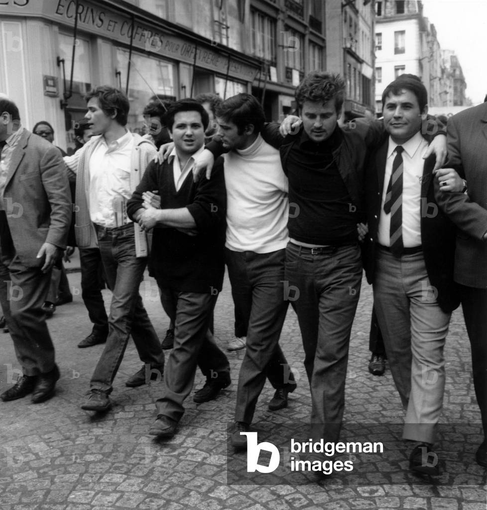 One of The Leaders of The Student Protest Movements during Demonstration May 13, 1968 in Paris : Alain Geismar (3Rd From L), Jacques Sauvageot, Daniel Cohn Bendit, Roland Castro (b/w photo)