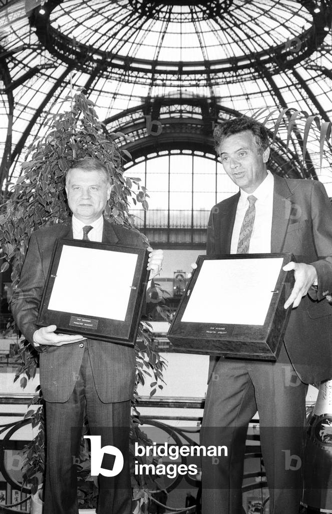 French Professors Luc Montagnier and Jean Claude Chermann After They Received A Prize For Research About Aids, Grand Palais, Paris, June 10, 1987 (b/w photo)