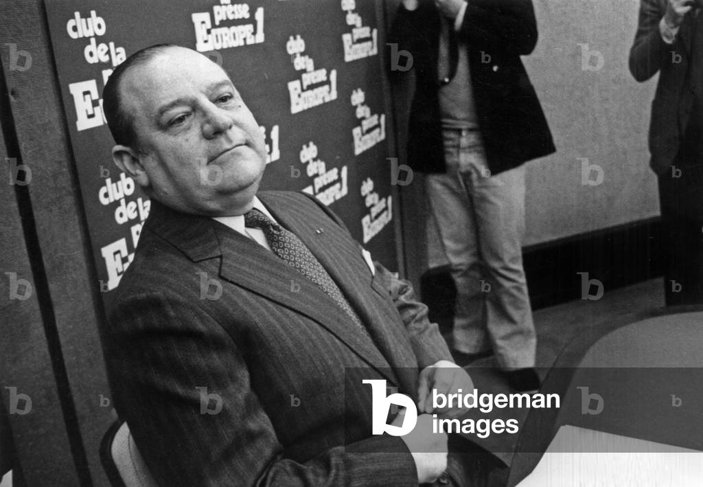 Raymond Barre, French Prime Minister, at Radioprogramme on April 2, 1979 (b/w photo)