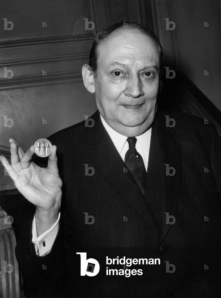 Mr Henri De France To Reu The Nessim Habif Prize As Inventor Of The Secam Proceed For Colour TV Here With The Medal Of The Prize In The Salons Of The Hotel Des Ingenieurs On 09 February 1968 (b/w photo)
