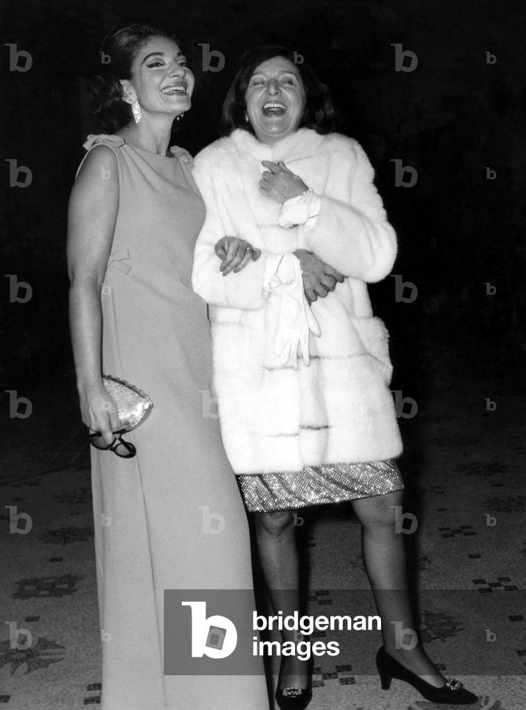 Maria Callas and Marie Bell at Opera April 16, 1968 (b/w photo)