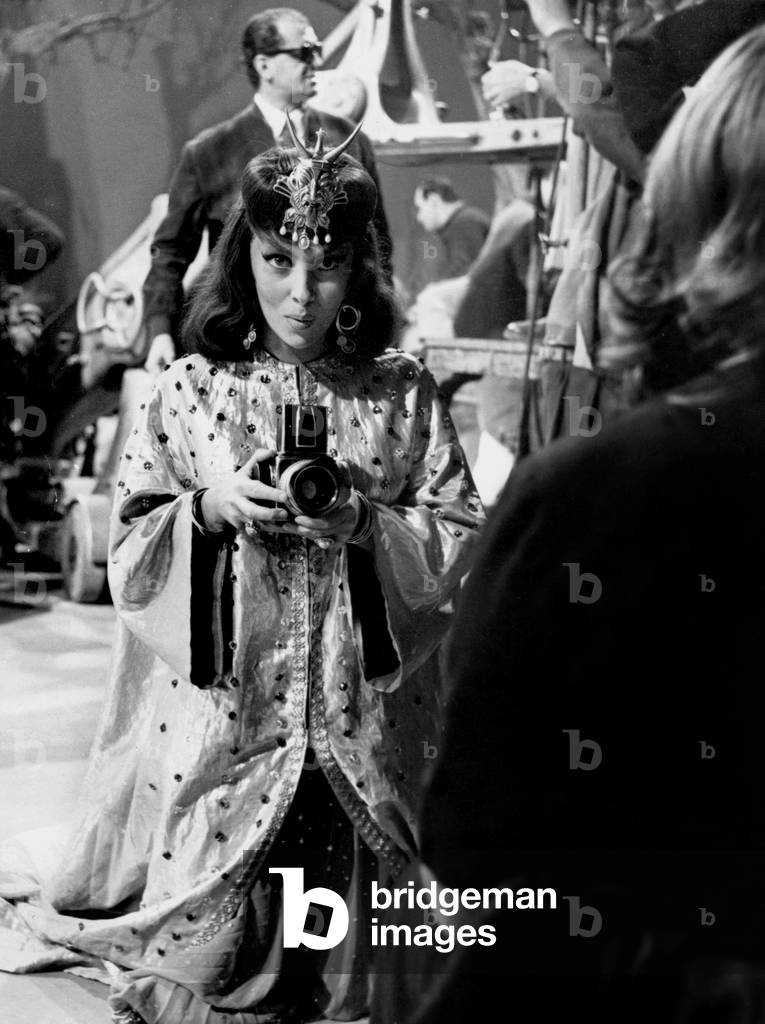 Gina Lollobrigida Snapping her 18 Months-Old Son Milko (Hidden) on Set of Film Solomon and Sheba in 1959 (b/w photo)