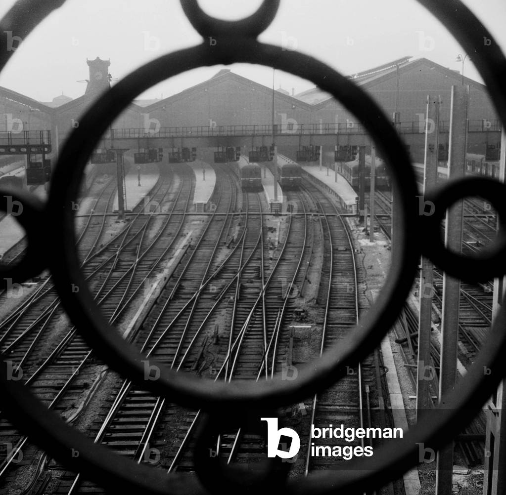 The Greve At St Lazare Station, View From The Bridge Of Europe, The Lanes Were Empty At The Station Or The Electric Suburb Service Was Suspended May 17, 1966 (b/w photo)