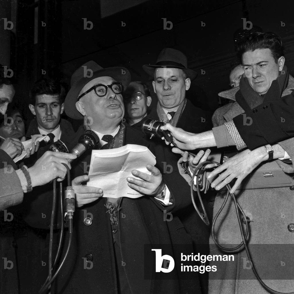 French ministerial crisis, February 8, 1955, Paris : Jacques Duclos and Waldeck Rochet (b/w photo)