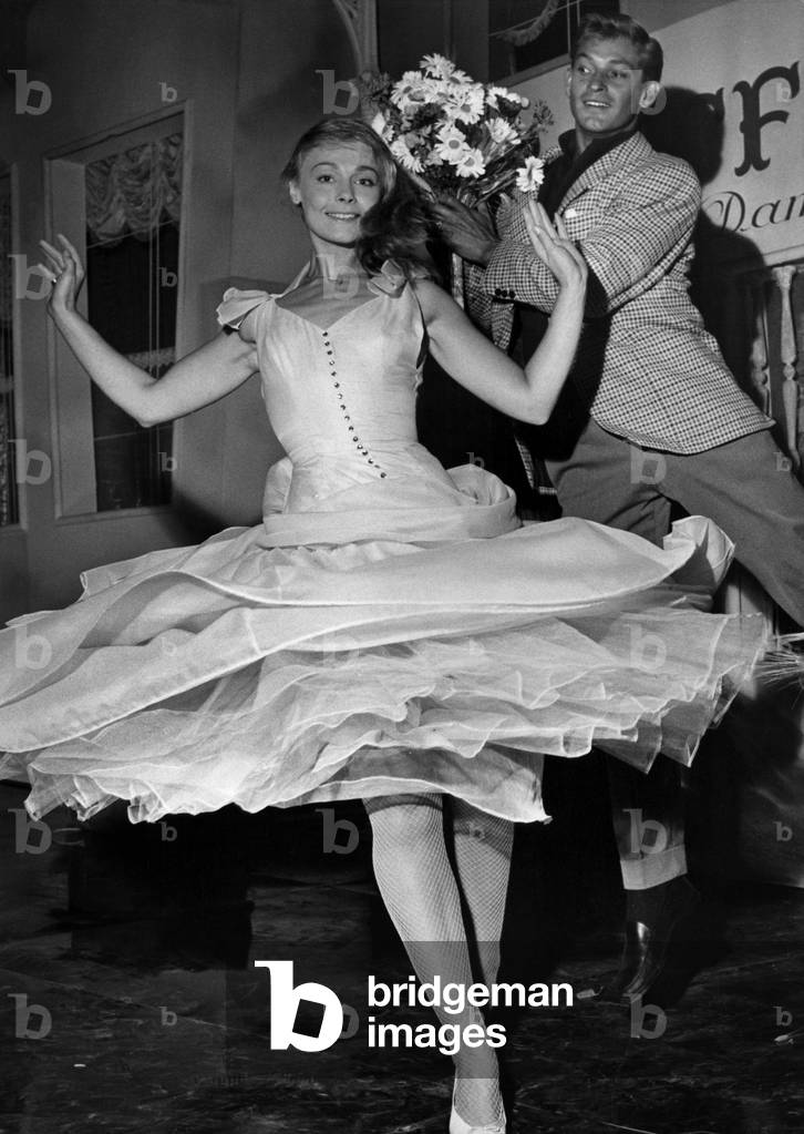 Dany Robin on Rehearsal For The Film Good Evening Paris, Dancing. Paris, August 4, 1956 (b/w photo)