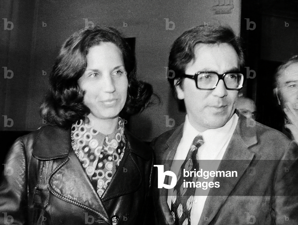 Isabel Allende With her Husband at Trade Union Offices during Meeting in Favour of Chile October 10, 1973 (b/w photo)