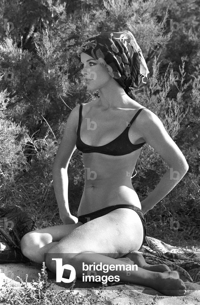 Anny Duperey on The Beach Saint-Tropez (France) on September 1St, 1969 (b/w photo)