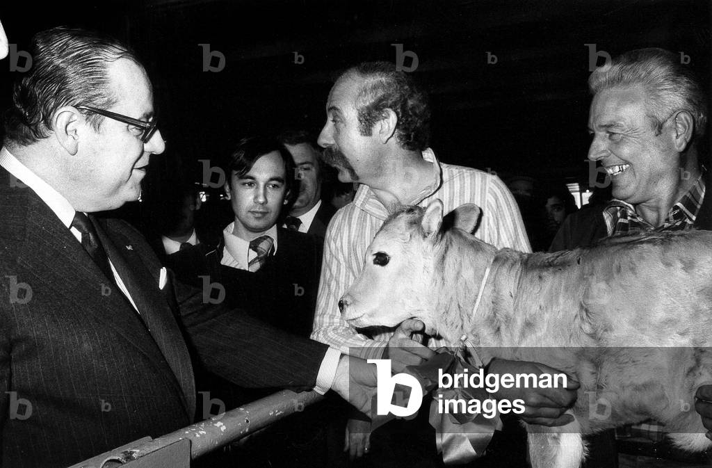 Raymond Barre, French Prime Minister, at Agriculture Show in Paris March 9, 1978 (b/w photo)