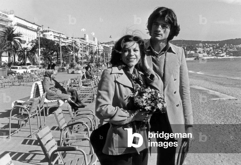 Honeymoon For French Singer Nicoletta and Patrick Chapuis on February 18, 1977 on French Riviera (b/w photo)