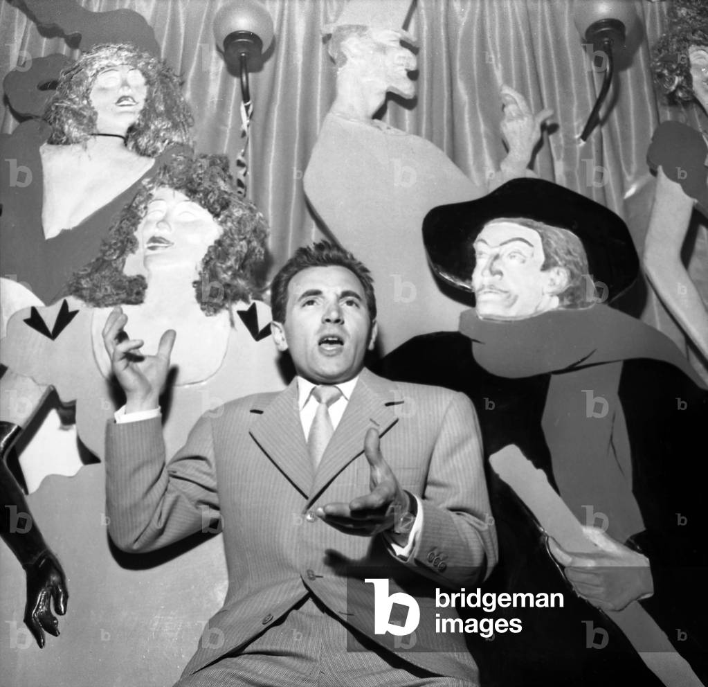 Charles Aznavour at the Moulin Rouge, 1955 (b/w photo)