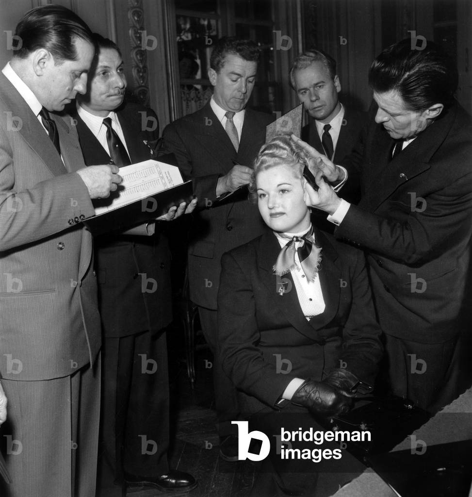 Hairstyle Championship on March 22, 1953, Paris (b/w photo)