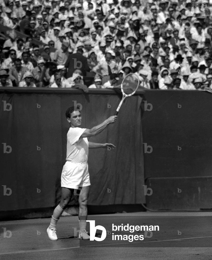 1949 Davis Cup, Final, Europe Zone, July 25, 1949 in Paris (Roland Garros) : Italian tennisman Giovanni Cucelli (b/w photo)