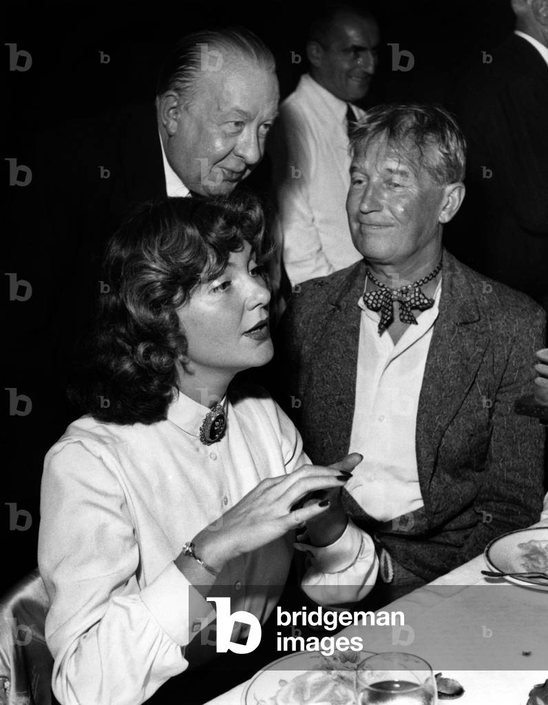Sophie Desmarets and Maurice Chevalier Presenting The Film 'Just Me' (Epernay Albert From Maxim'S Restaurant Standing Behind Them), October 9, 1950 (b/w photo)