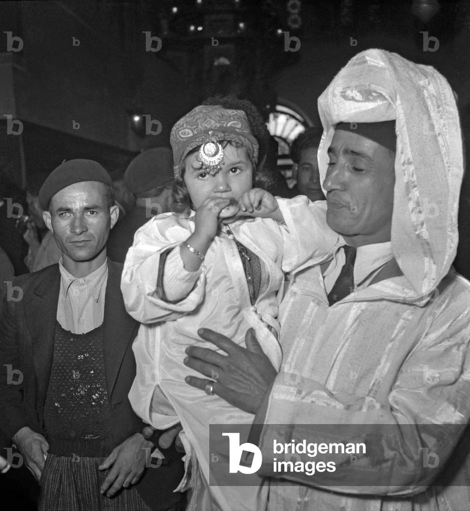 Celebration of the Eid al-Adha at the mosque in Paris, October 3, 1949 (b/w photo)