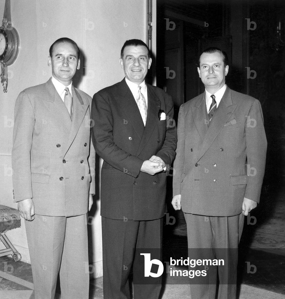 New French Ministers of Edgarfaure Government : L-R Jean Chamant Secretary of State To Foreign Affairs , Vincent Badie Minister For Veterans and Jean Lecanuet Secretary of State To Prime Minister October 21, 1955 (b/w photo)