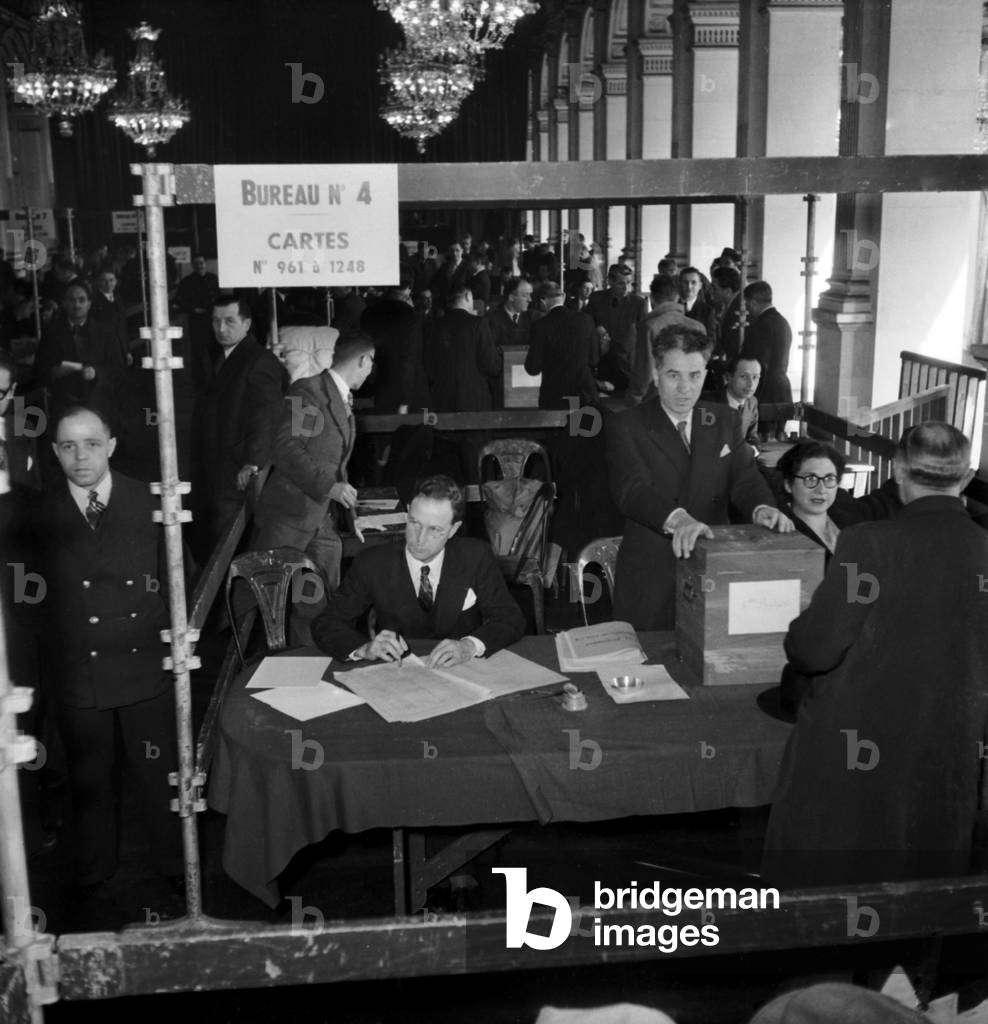 French Senate Elections on November 7, 1948 : here Polling Station in Paris City Hall (b/w photo)