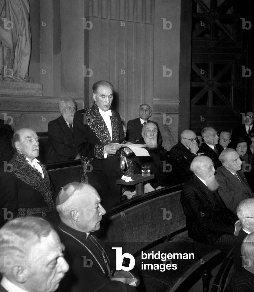 Jean Tharaud (1877-1952) French Writer, Admitted at Academie Francaise, Paris, December 12, 1946 (b/w photo)