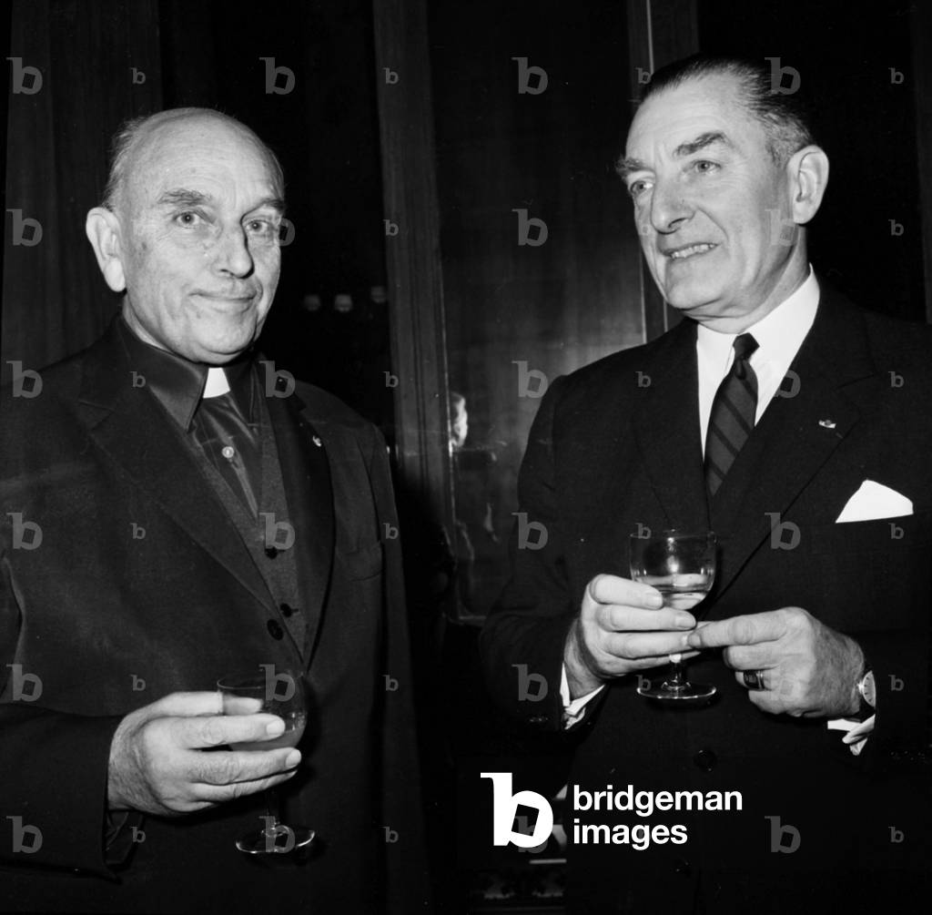 French Priest Michel Riquet and General Alain De Boissieu, November 23, 1972 (b/w photo)