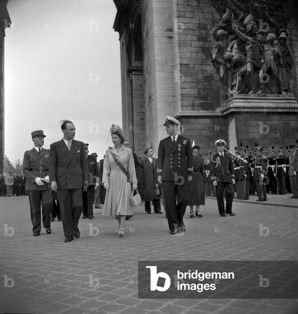 Princess Elizabeth of England (Future Queen Elizabeth Ii) and her Husband Philip Duke of Edinburgh, during Their Visit in Paris, at The 