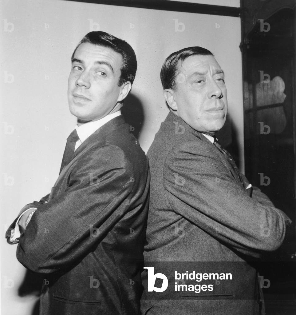 French Actror Fernandel on Set of Film Receives The Visit Oh his Son Franck 1961 (b/w photo)