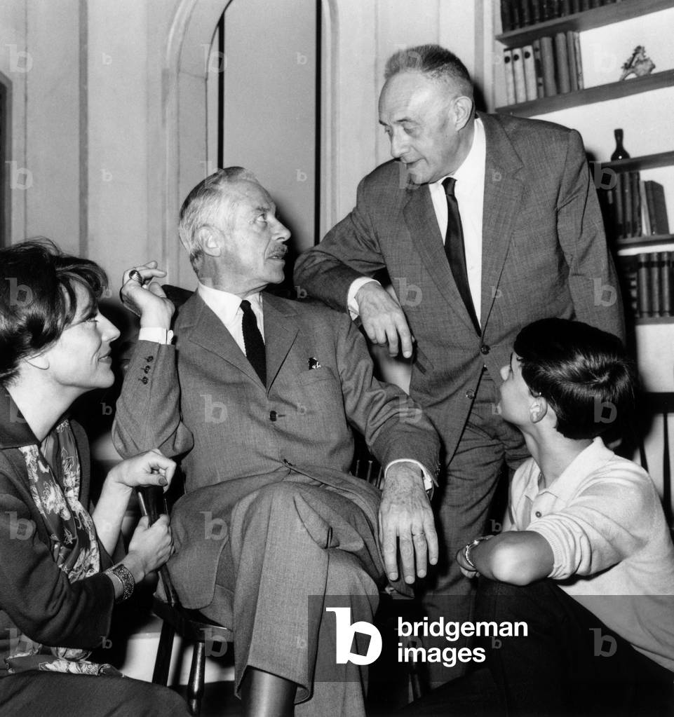 French Writer Henry De Montherlant Visiting Fernand Gravey Arlette Mery and Gerard Riou Comedians of his Play 