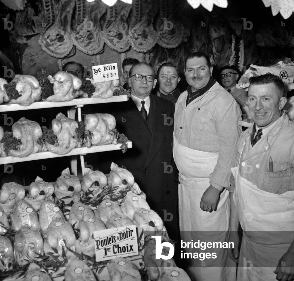 Edgar Faure, Head of French Government, Visiting Shops in Paris March 10, 1955 (b/w photo)