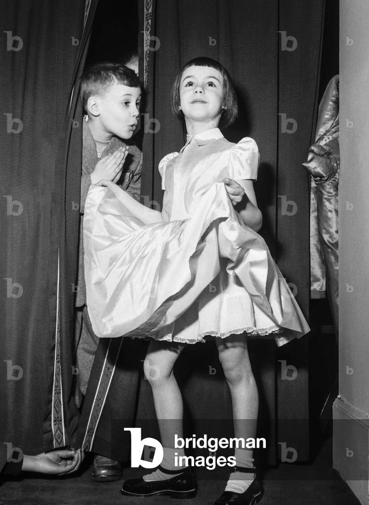 Children fashion by France Pieri, Paris, February 14, 1952 (b/w photo)